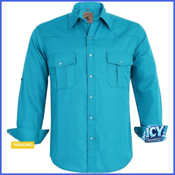 Men's Western Cowboy Dress Shirt Long Sleeve Pearl Snap Buttons Wrinkle Free